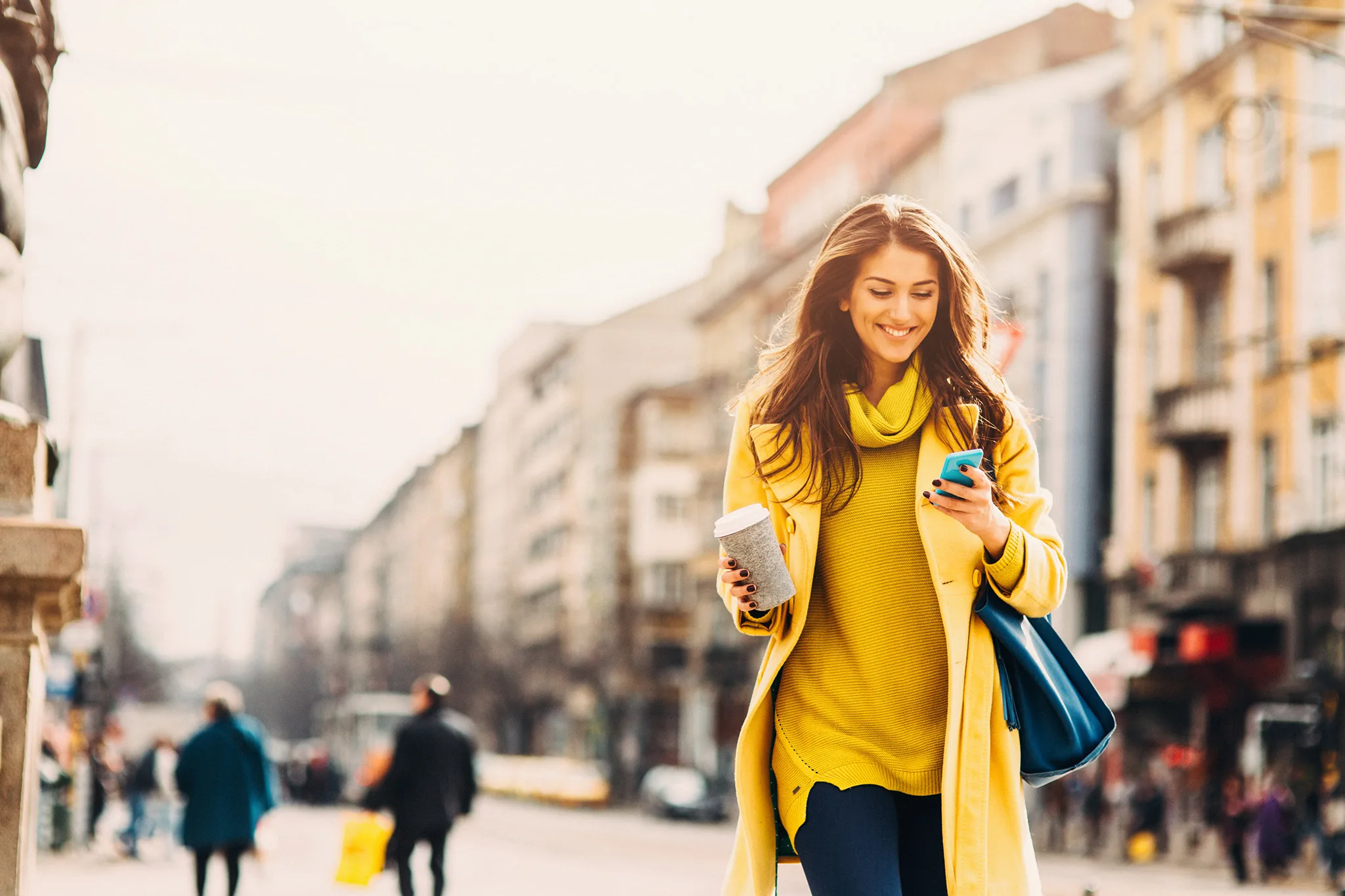 Woman using mobile banking